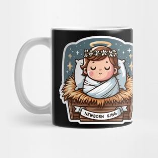 Newborn King Jesus Christ sleeping in the manger Mug